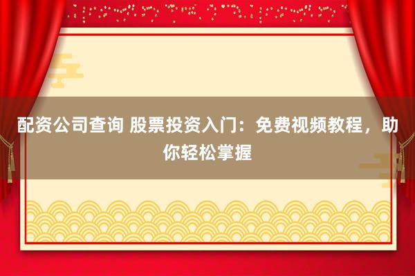 配资公司查询 股票投资入门：免费视频教程，助你轻松掌握